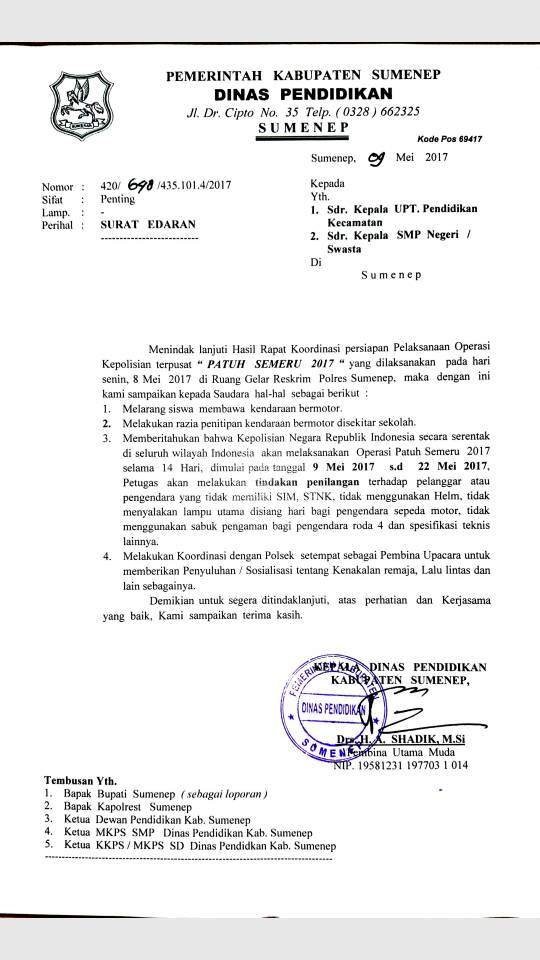 Surat Edaran Kepala Dinas Pendidikan Kab Sumenep Tentang