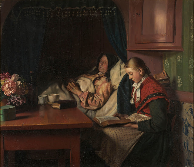 'Ved bedstemoderens sygeseng' af Michael Ancher (1879)