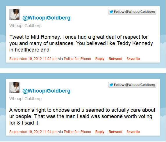 Whoopi Goldbash Romney on twitter @osaseye.blogspot.com