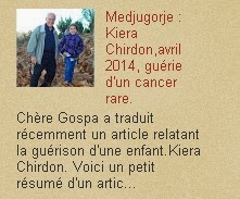 Medjugorje : avril 2014 Kiera Chirdon, guérie d'un cancer rare.