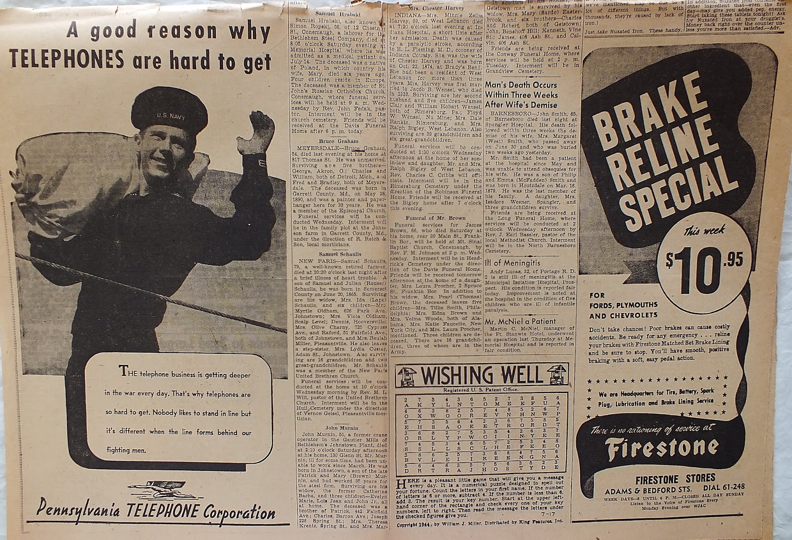 The Johnstown Tribune WWII July 17, 1944 British Smash to South of Caen