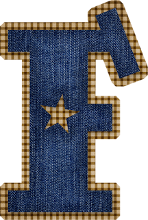 Abecedario en Tela de Jeans con Estrellas Vaqueras. Jeans Alphabet with Cowboy Stars.