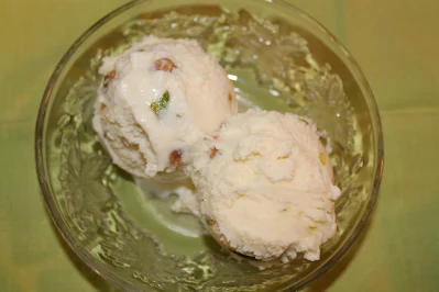 Bowl of pistachio cardamom ice cream.