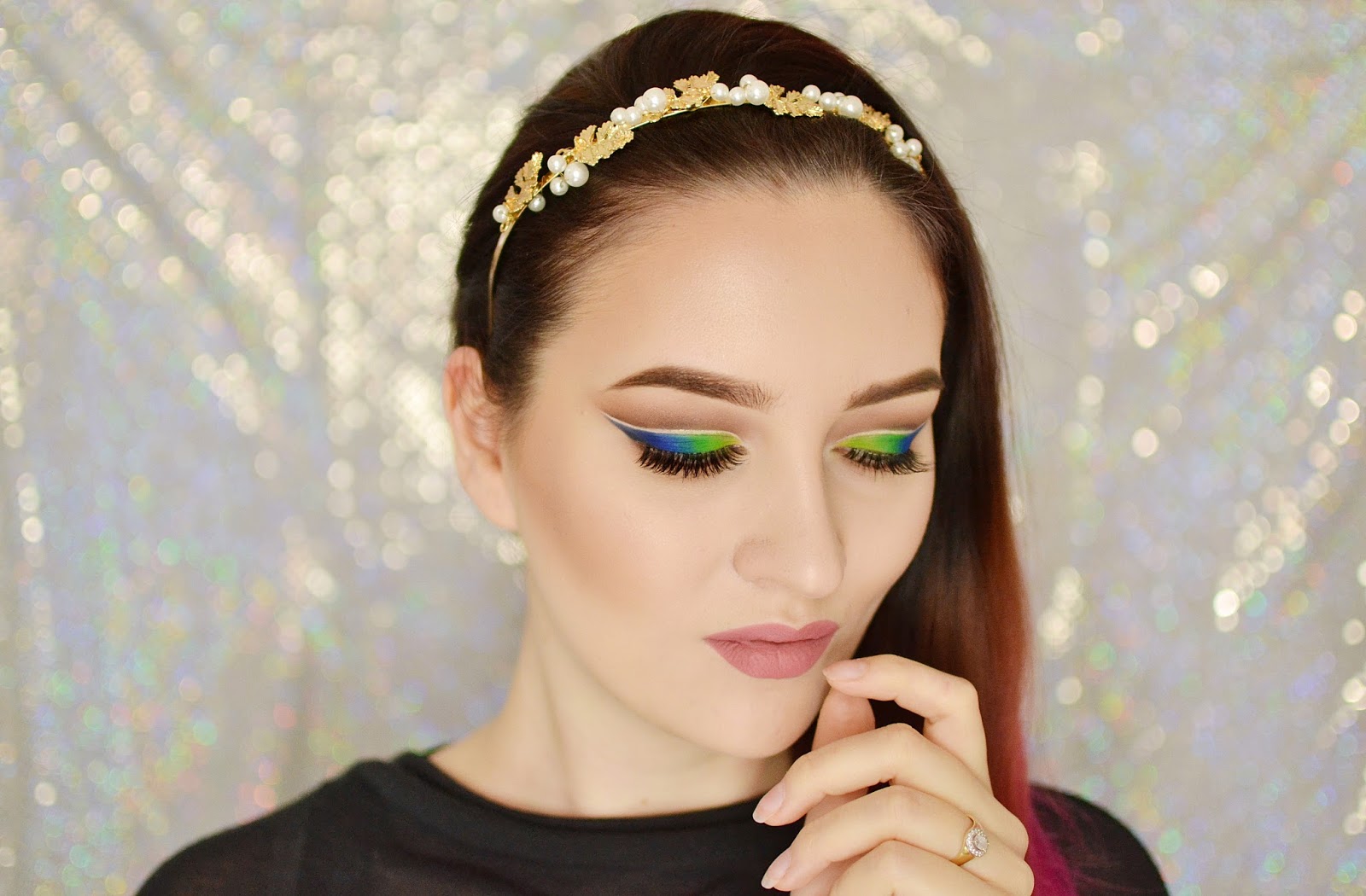 zielono niebieski makijaż wiosenny tutorial