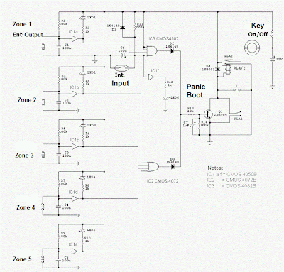  Simple Alarm Residential 5 sectors Circuit Diagram