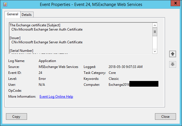 outlook cannot connect to Microsoft Exchange server through ERX