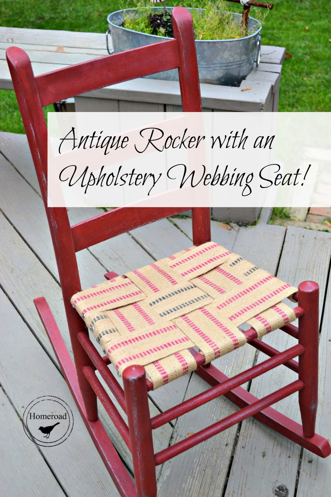 antique rocker with an upholstery webbing seat www.homeroad.net