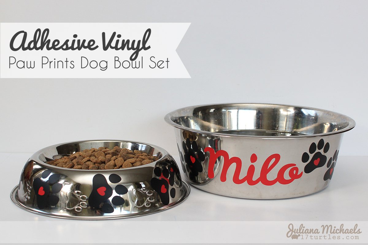 Adhesive Vinyl Paw Prints Dog Bowl Set by Juliana Michaels using SRM Stickers Vinyl and Paw Prints Digital Cut File