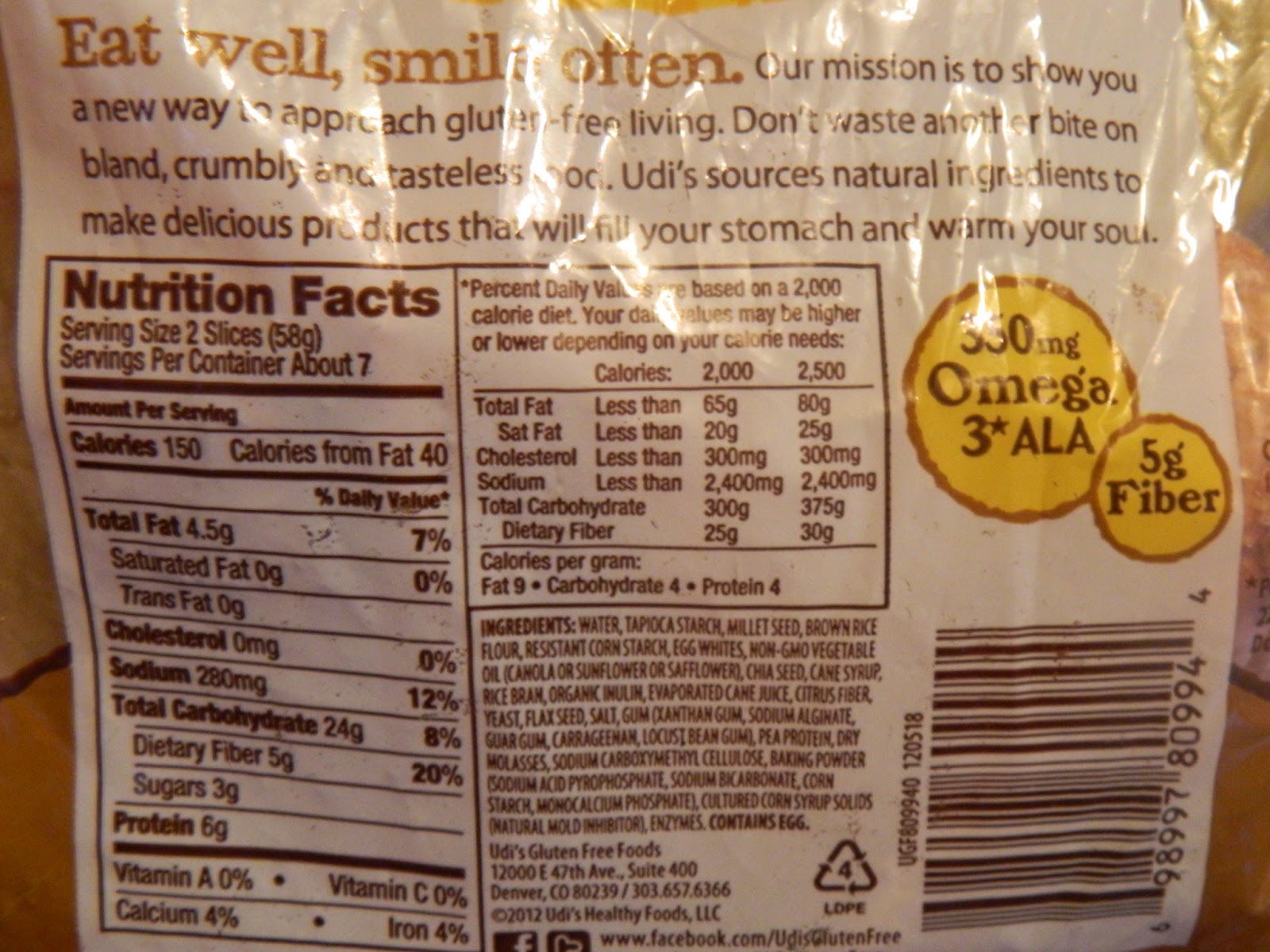 Gluten Free Reviews: Review: Part 1 Udi’s Gluten Free Millet Chia Bread