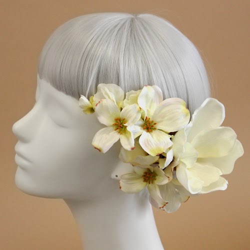 マグノリアのヘアピックセット（白）_ウェディングヘッドドレスと花髪飾りairaka