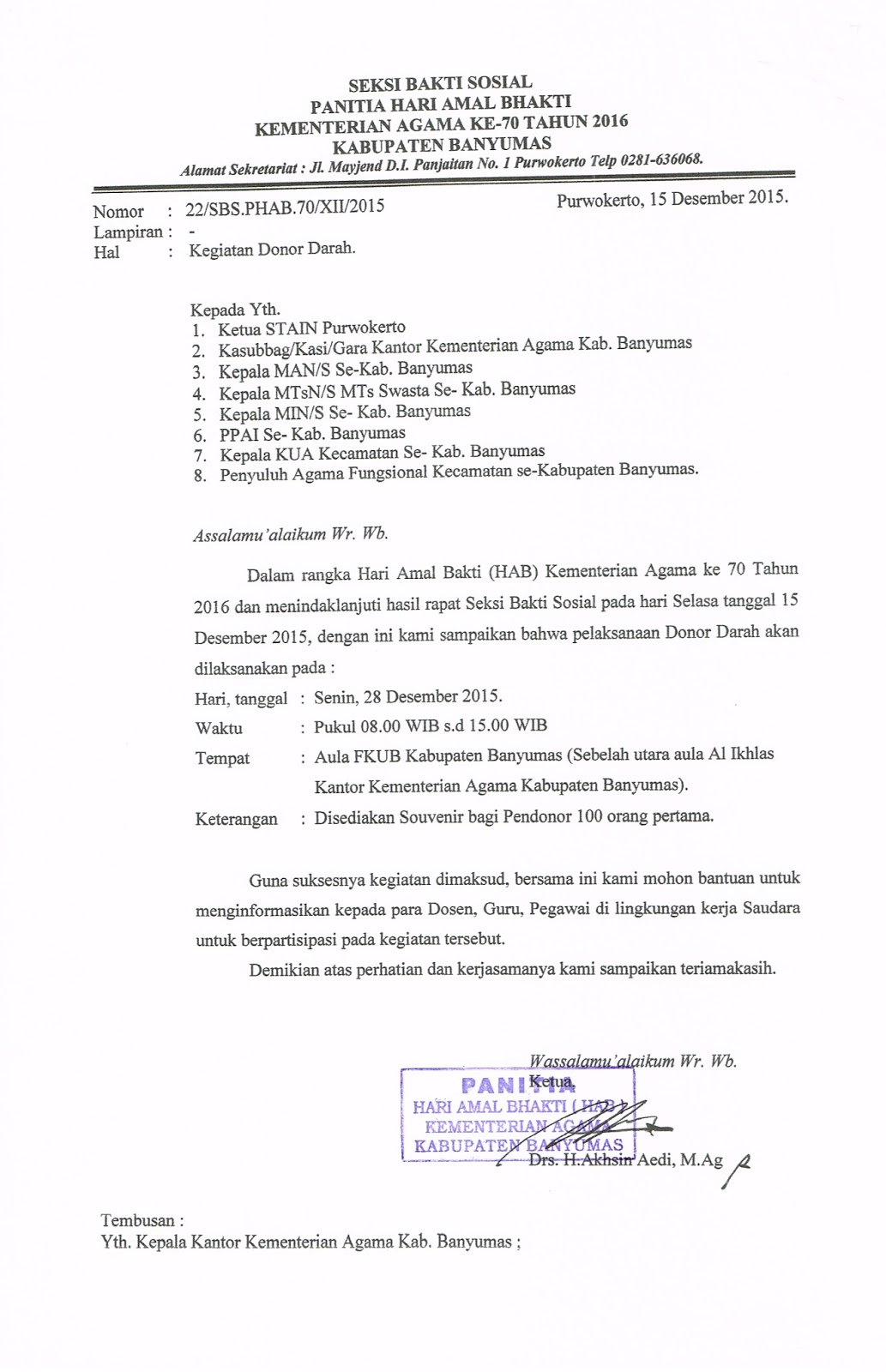 Contoh Surat Undangan Resmi Donor Darah - Contoh Surat