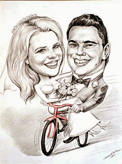 bryllup karikatur på en sykkel