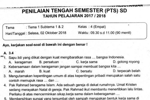 Soal bahasa indonesia mid semester 1 kelas 4 sd