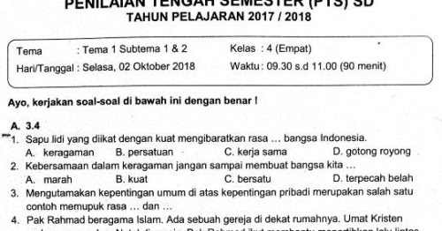 Menguasai Materi: Panduan Lengkap Download Soal PTS Kelas 4 Tema 1 Kurikulum 2013