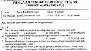 Soal Ulangan PTS Kelas 4 Tema 1 Subtema 1 & 2