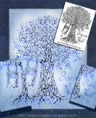 Poster soggetto con albero e angelo su altalena con scritta Bonne Nuit