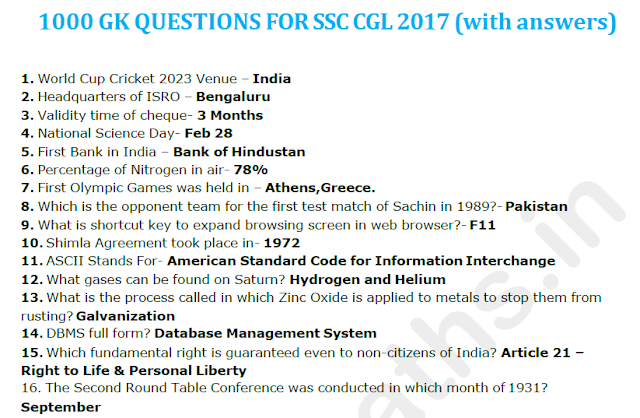 Click Here To Download 1000 General Knowledge Gk Questions For Ssc