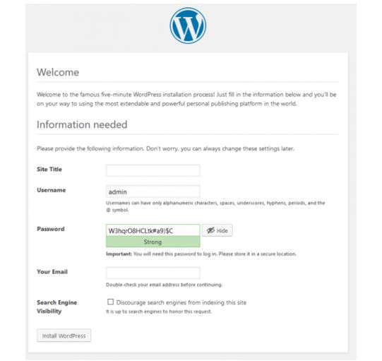 Wordpress welcome screen
