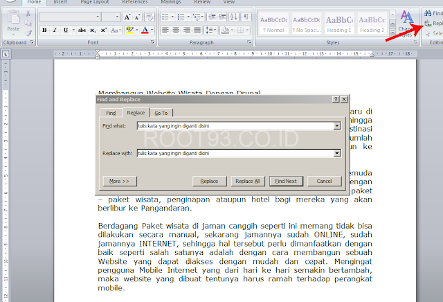 menampilkan kotak dialog find and replace