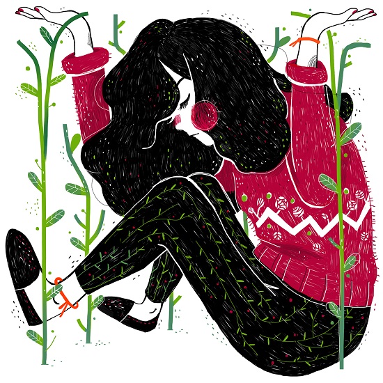 "Outgrowing the comfort zone" por Kathrin Honesta | ilustraciones, dibujos de sentimientos y emociones, imagenes de tristeza, creative emotional illustration art drawings, cool stuff, deep feelings.
