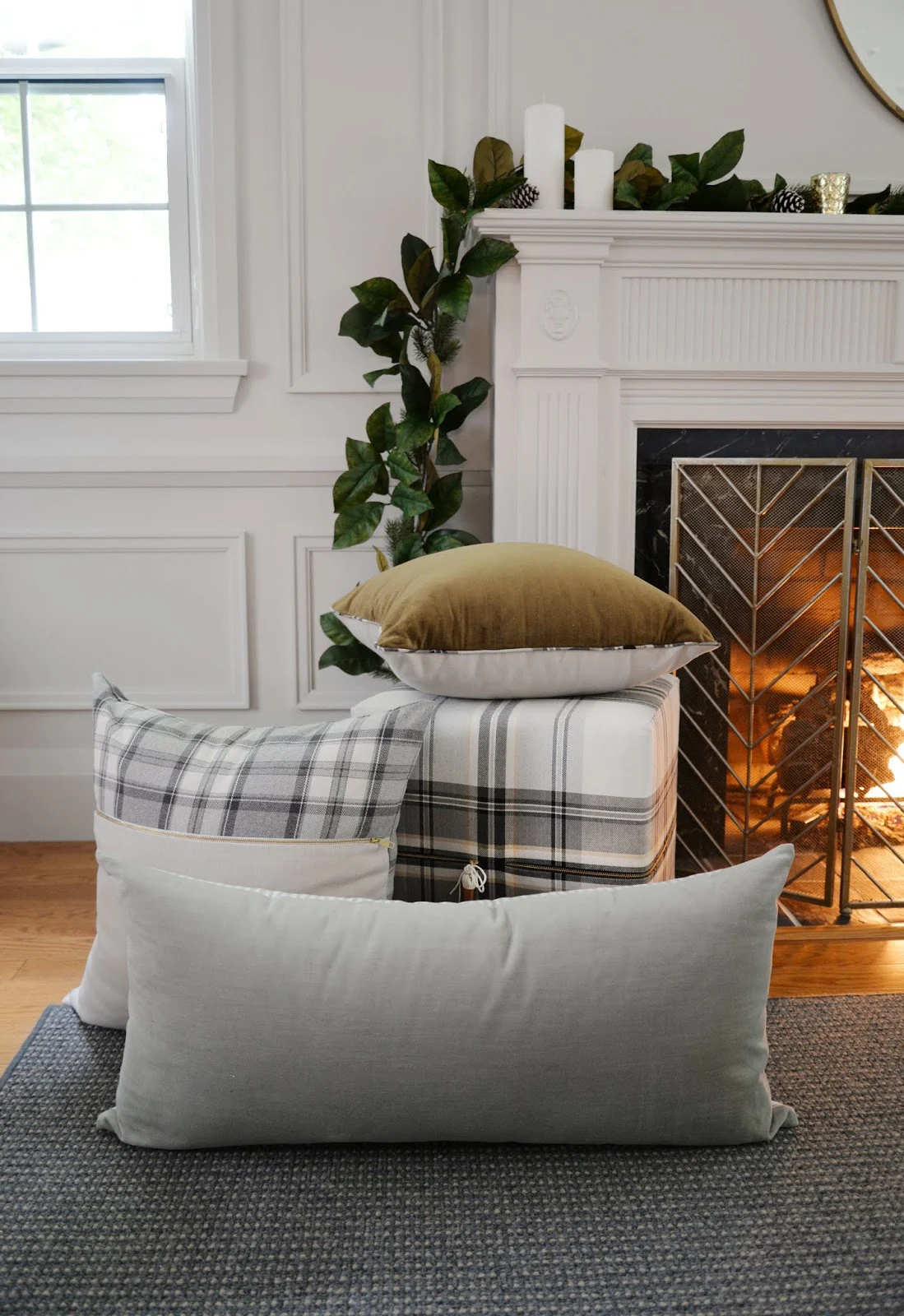 classic plaid and velvet pillows, holiday pillows, heritage holiday home decor