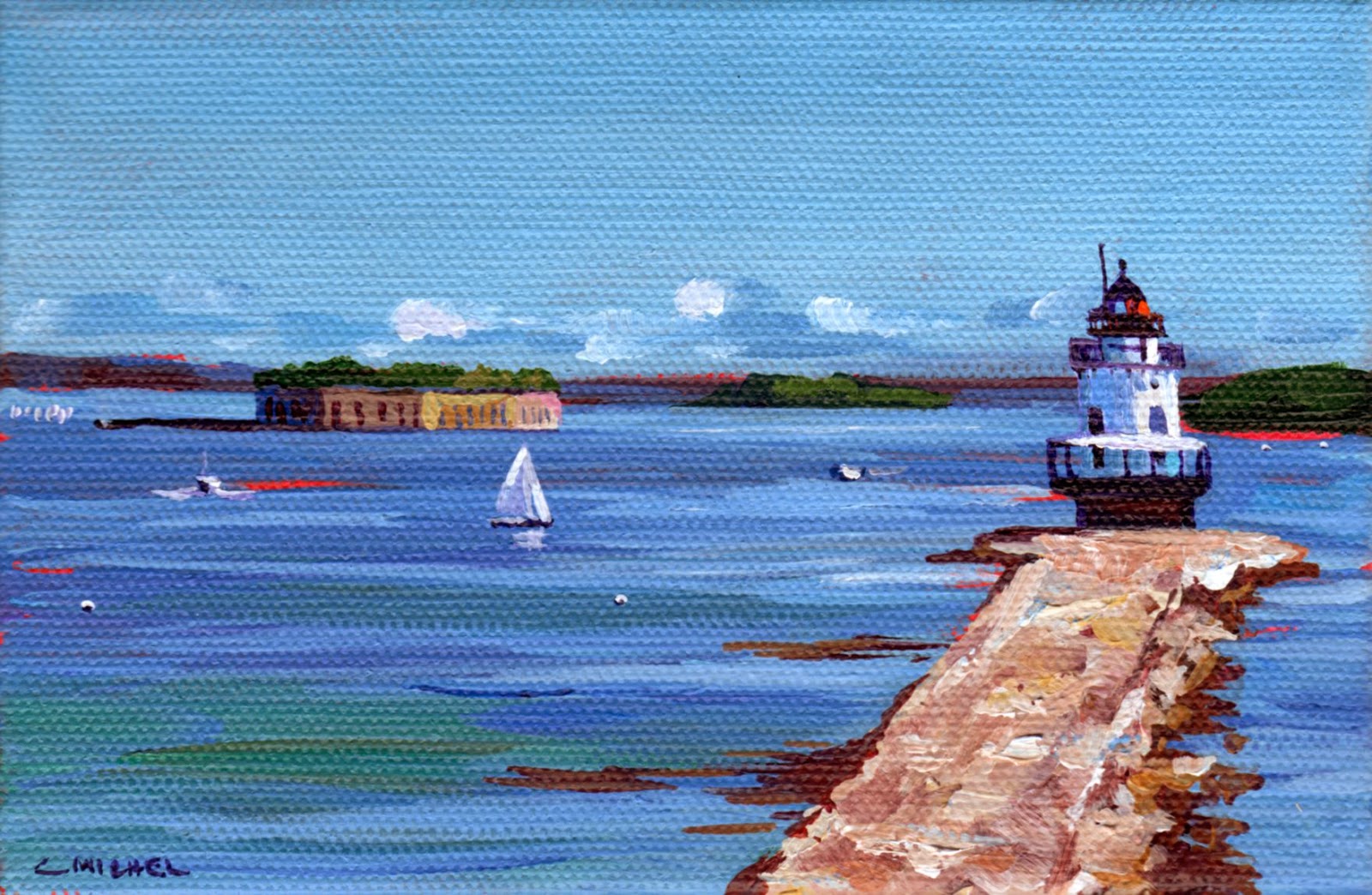 SOLD Monhegan Sunset and Casco Bay 5, Fore Street Gallery, Portland, Maine