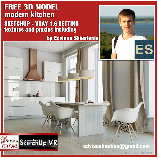 vray for sketchup 1.6 beta, sketchup model modern kitchen