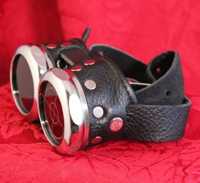 Steampunk Goggles black and silver with ruby red lenses