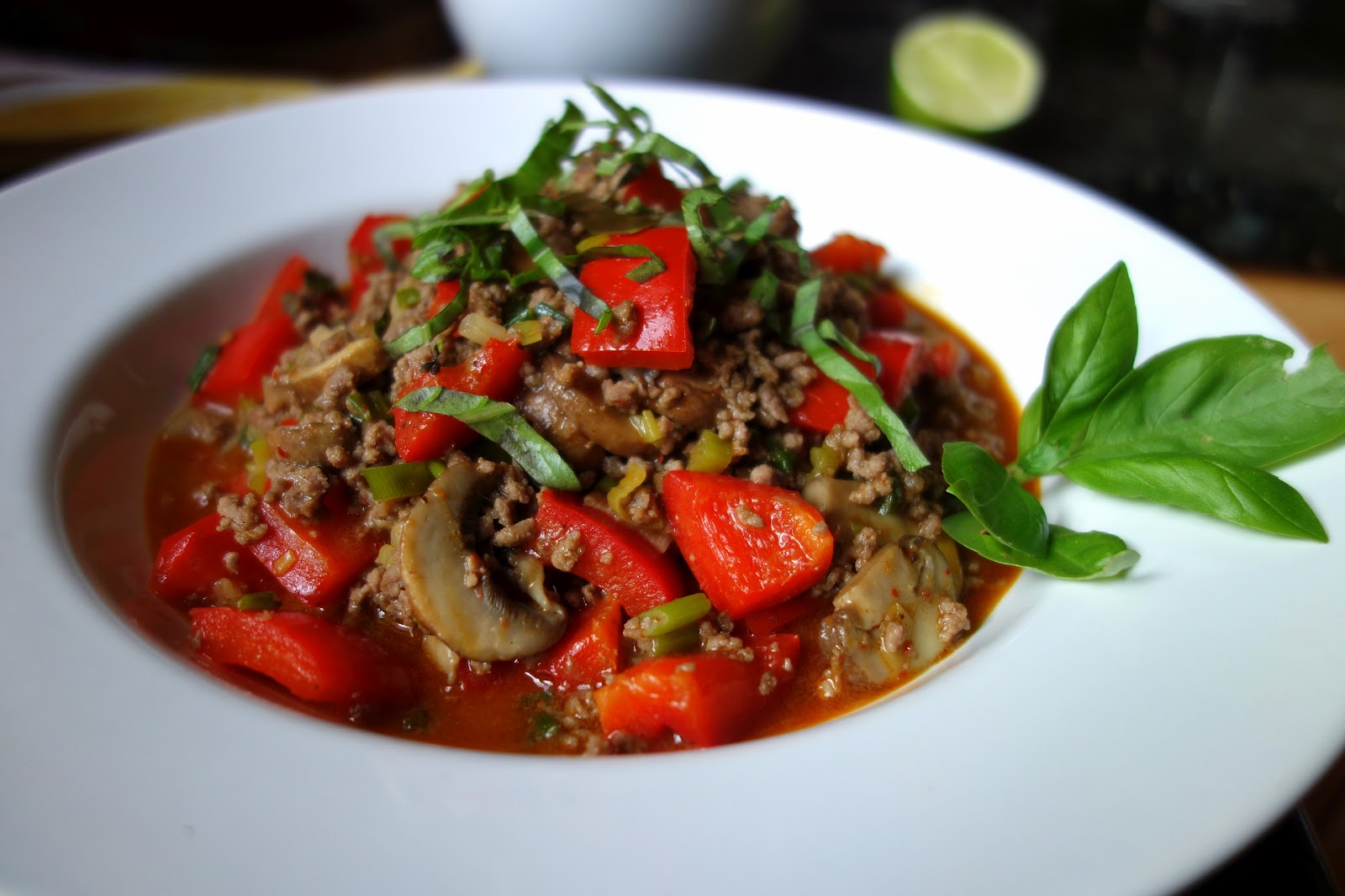 Fresh Local and Best Thai Red Curry Beef with Mushroom Red Bell Pepper
