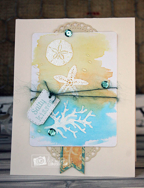 Salty Kisses beach card by Liz Munoz | Tranquil Tides Stamp Set by Newton's Nook Designs #sea #ocean #nautical 