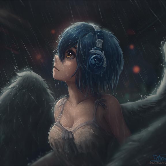 Anime Rain Angel Wallpaper Engine