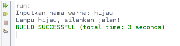 Hasil output program lampu lalu lintas dengan percabangan switch case