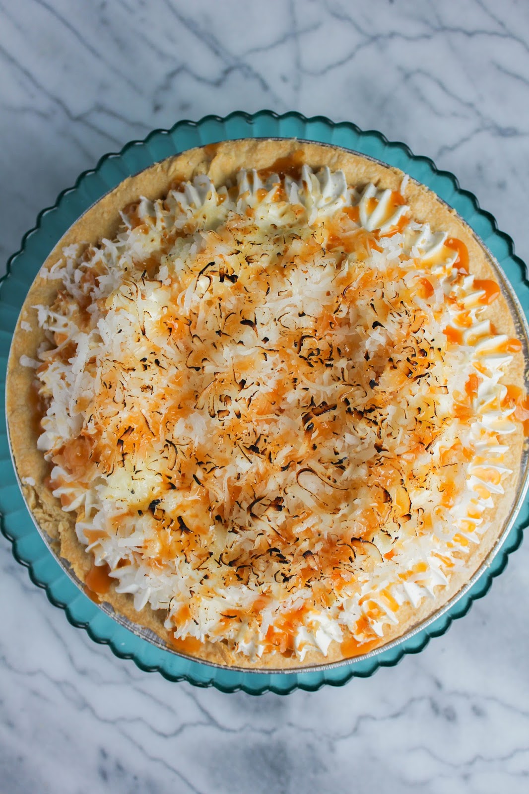 Toasted Coconut Cream Pie with Caramel Drizzle