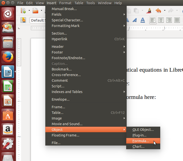 LibreOffice Writer Equation Editor Usage Examples