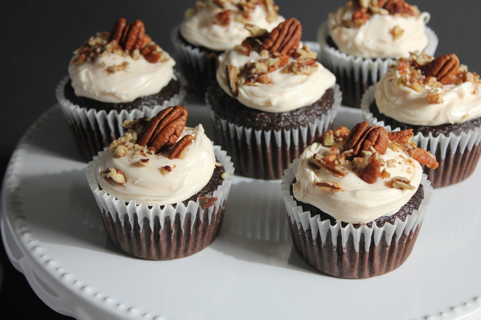 Holiday Cookbook - Thanksgiving Dessert Recipe: Dark Chocolate Bourbon Cupcakes with Butter Pecan Frosting