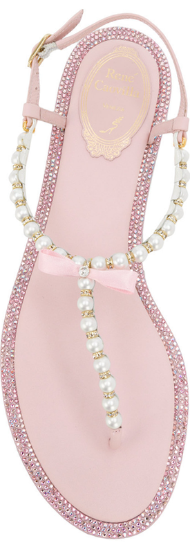 Rene Caovilla Pearl Embellished Pink Sandals