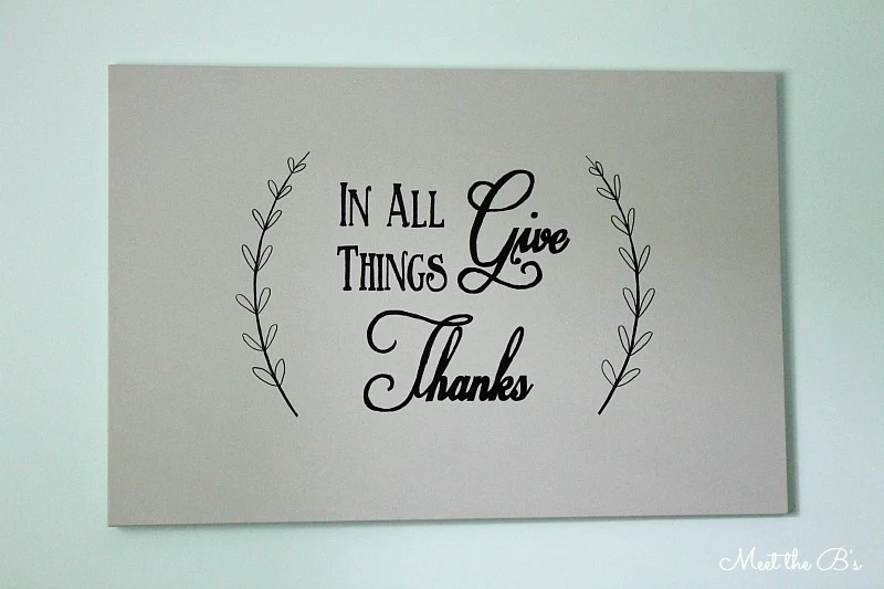 "In all things, give thanks." Dining room wall art | Meet the B's