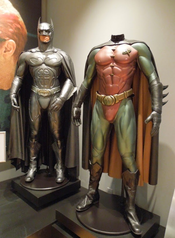 Hollywood Movie Costumes and Props: Val Kilmer's Sonar Bat-suit and Chris  O'Donnell's Robin costume from Batman Forever on display...