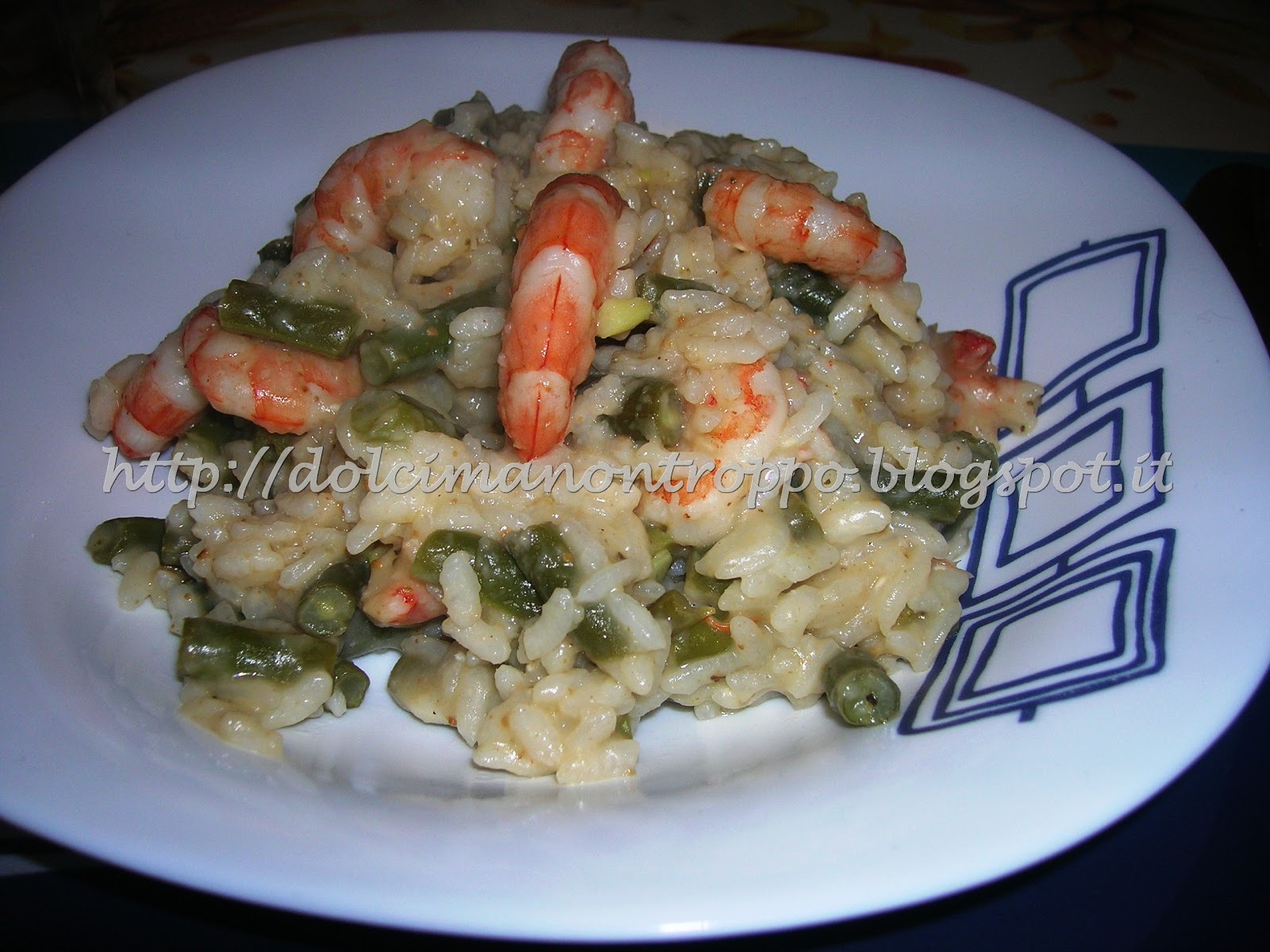 Dolcimanontroppo RISOTTO CON CODE DI GAMBERI, FAGIOLINI E PESTO