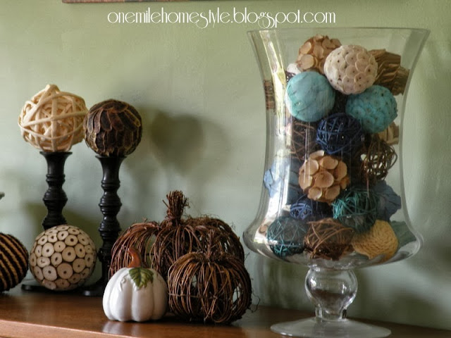 Neutral fall decor with blue accents