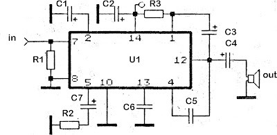 Rangkaian amplifier KA2203 , SN16975, TBA820, UL1482P 