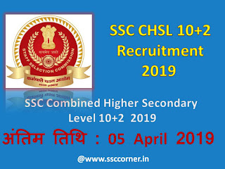 SSC CHSL 10+2 Recruitment 2019