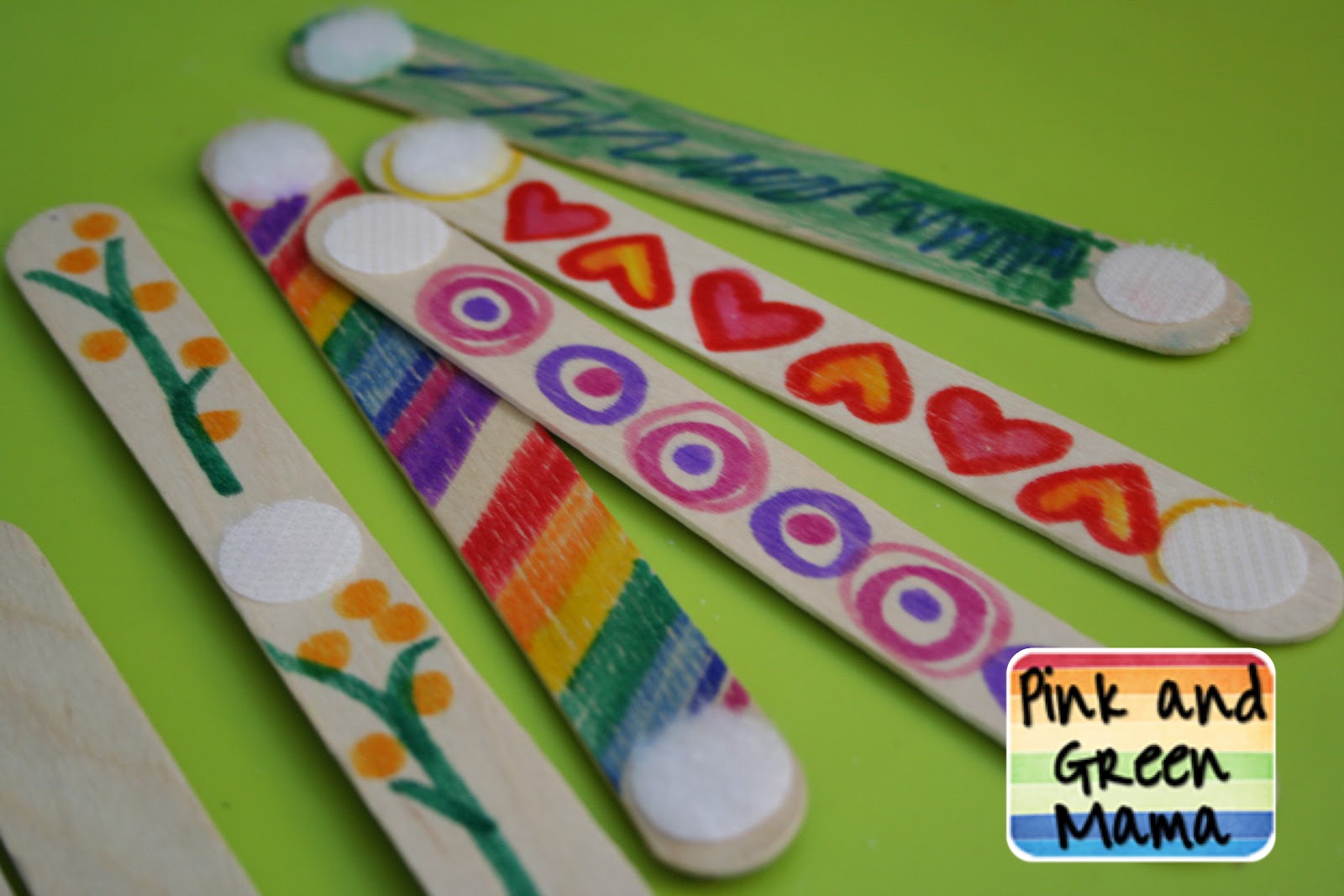 Pink and Green Mama * Embellished Popsicle Sticks and Velcro Sculptures