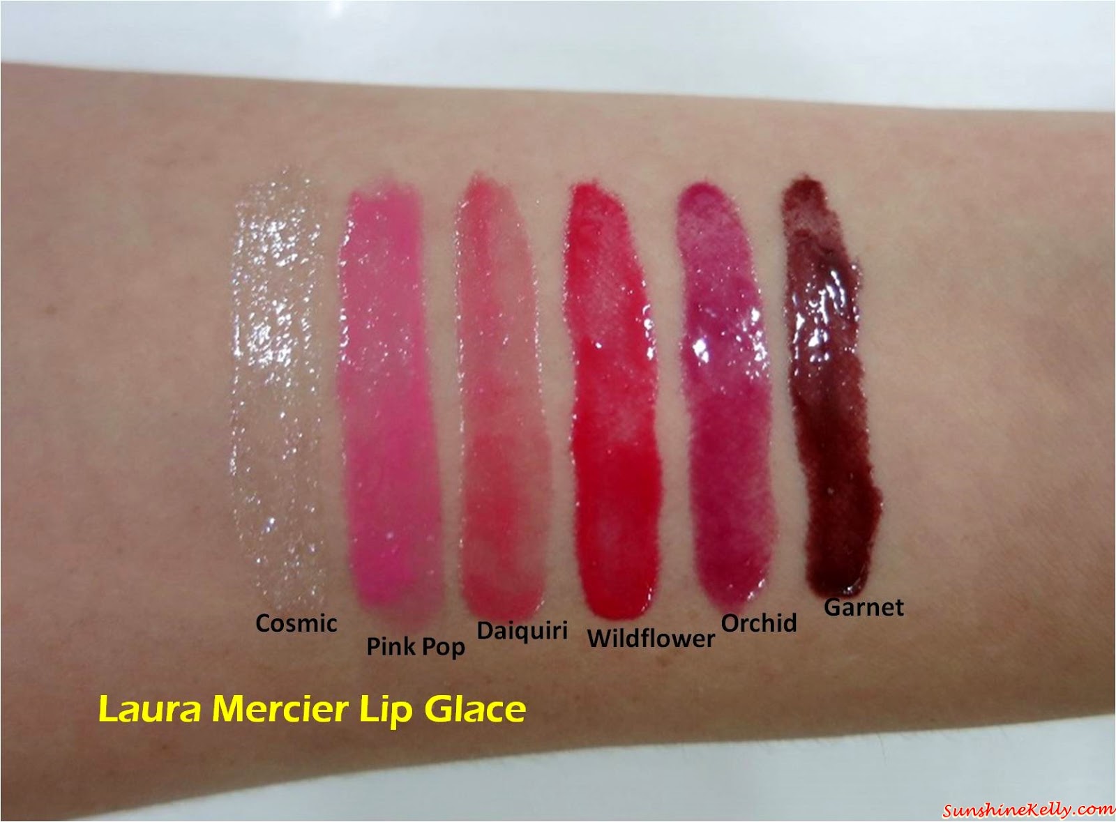 Laura Mercier Lip Glace Review, Laura Mercier, Lip Glace, Makeup Review, Lip Gloss, Cosmic, Pink Pop, Daiquiri, Wildflower, Orchid, Garnet