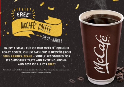 McDonald's Free Small Coffee February 29 - March 6