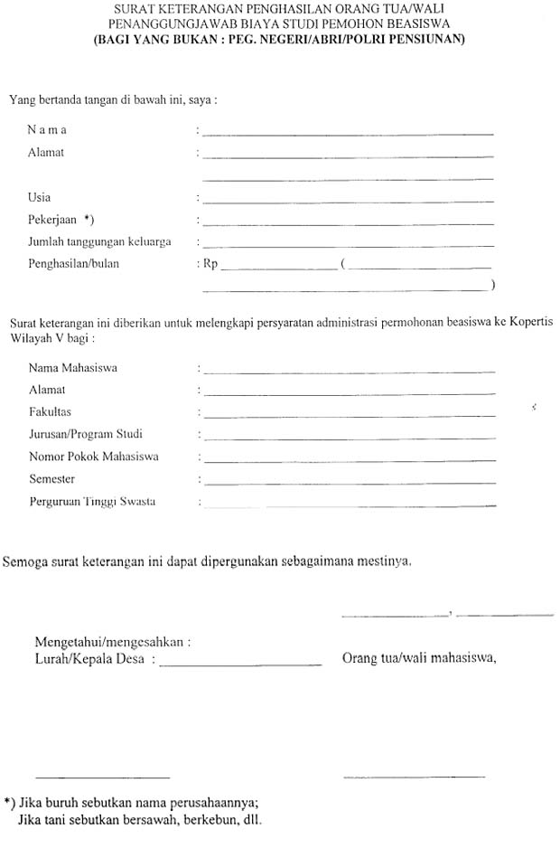 contoh surat keterangan penghasilan orang tua untuk beasiswa ppa