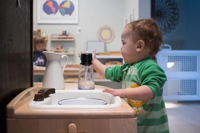 An introduction to hand washing for young Montessori toddlers 