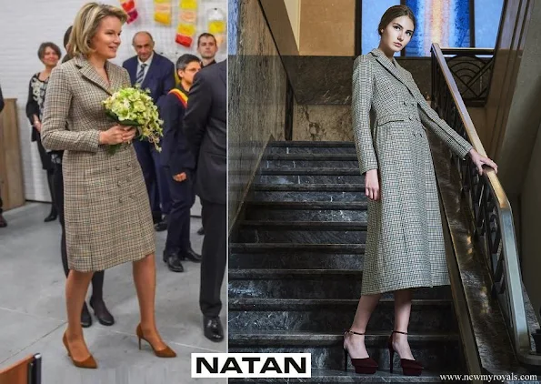  Queen Mathilde is wearing a checked coatdress from NATAN Couture FW17 collection