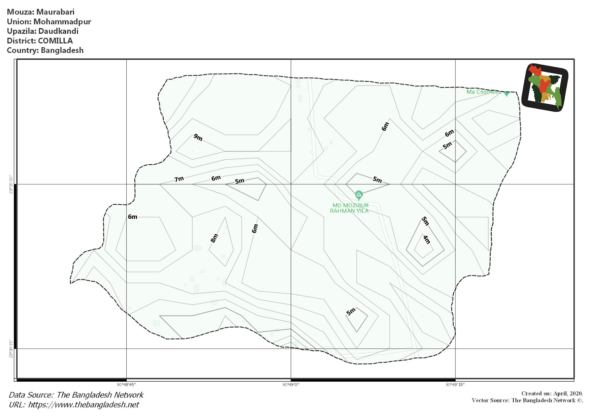 Map of Maurabari Mouza of Daudkandi Upazila, COMILLA, Bangladesh.