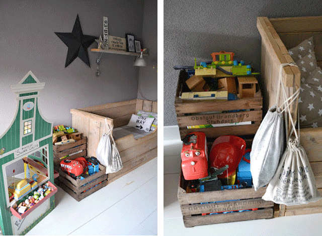 habitación-nino-gris-decoracion-infantil-cama-madera-cajas-fruta
